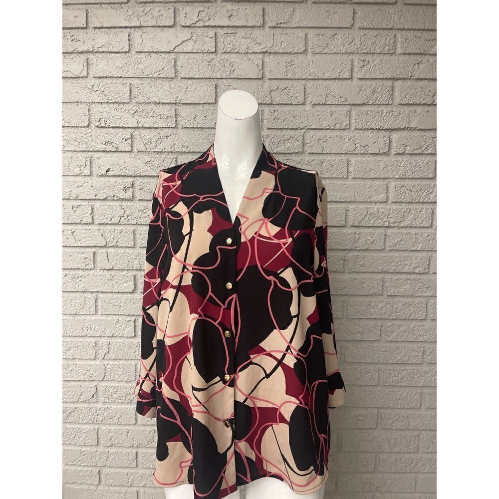 Dana Buchman Multi Color V Neck Blouse Size L
